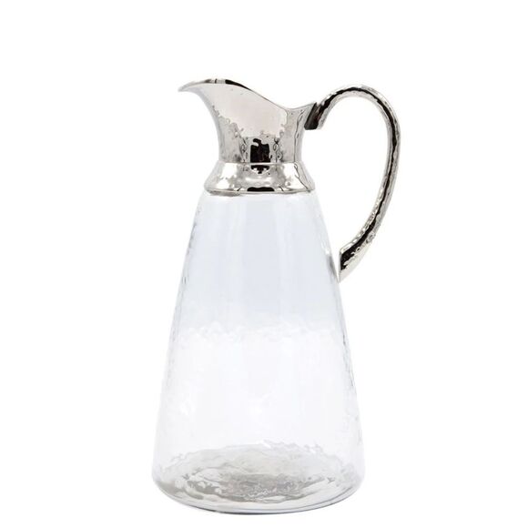 Hammered Glass Jug With Hammered Silver Spout And Handle 42oz - Picture 12 of 13
